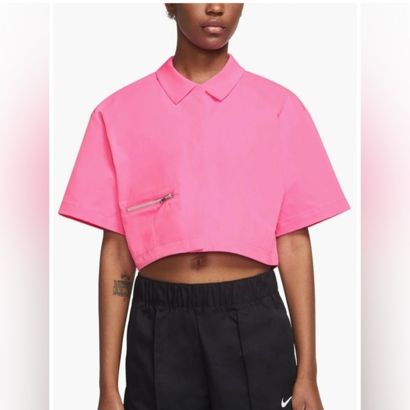 Nike HOT PINK Dri-Fit Teck Pack Cropped Snap Front Athketic Top Size Small - Picture 1 of 14